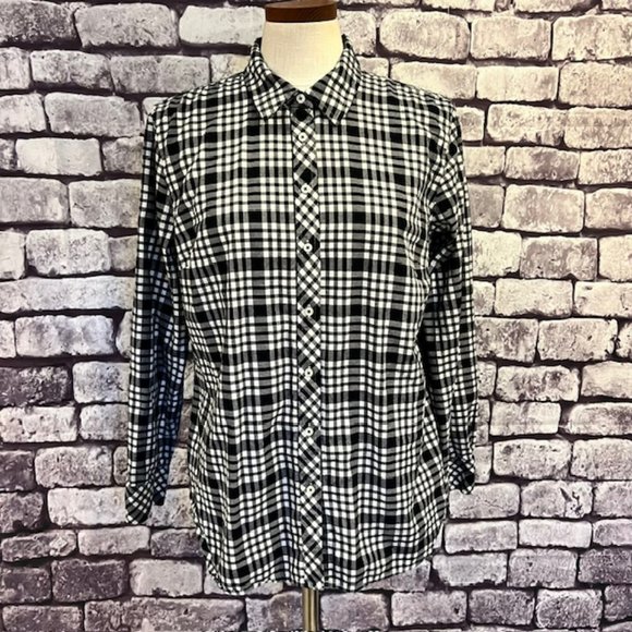 Talbots Tops - Talbots Black & White Plaid Button Down Blouse Size L